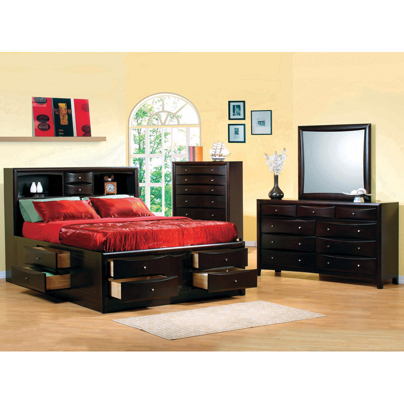 Ensemble de chambre à coucher grand lit cinq pièces en cappuccino 5 pièces, Grand