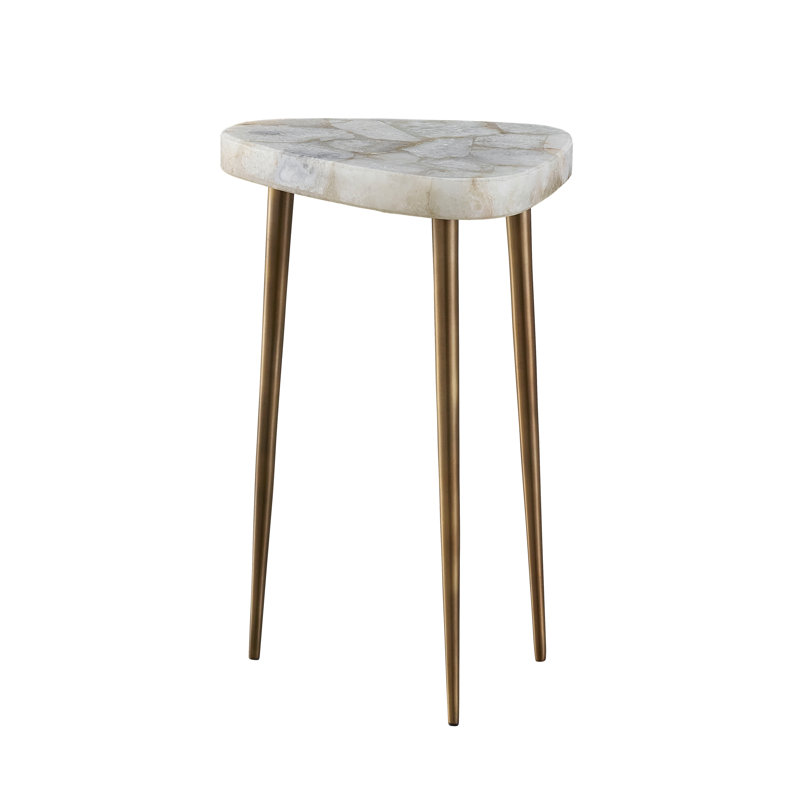 Gold and White Agate Tall Side Table with Metal Legs