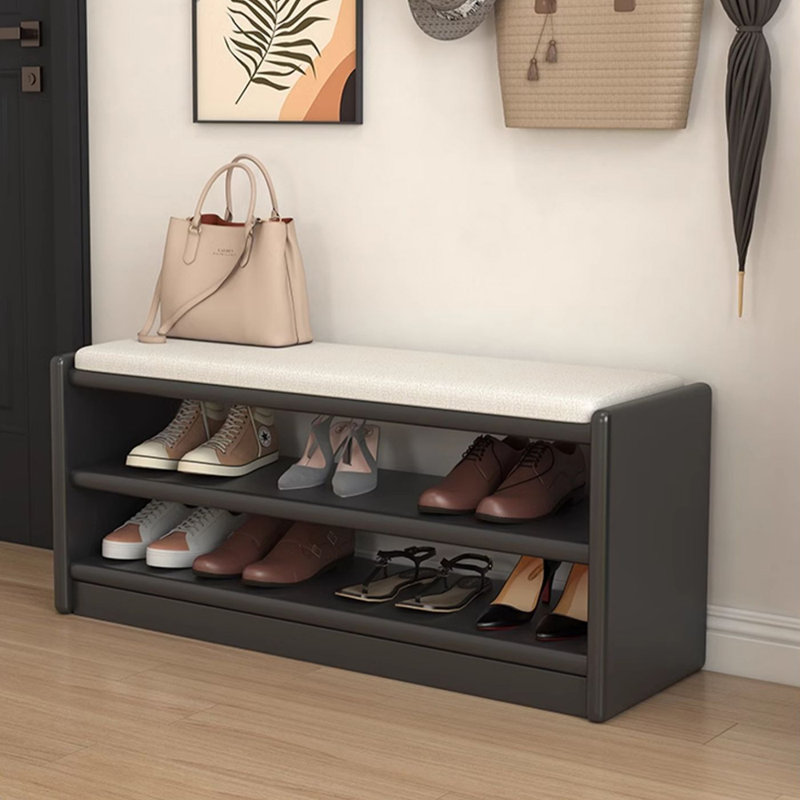 32.7in Shoe Storage Bench, Black/Beige