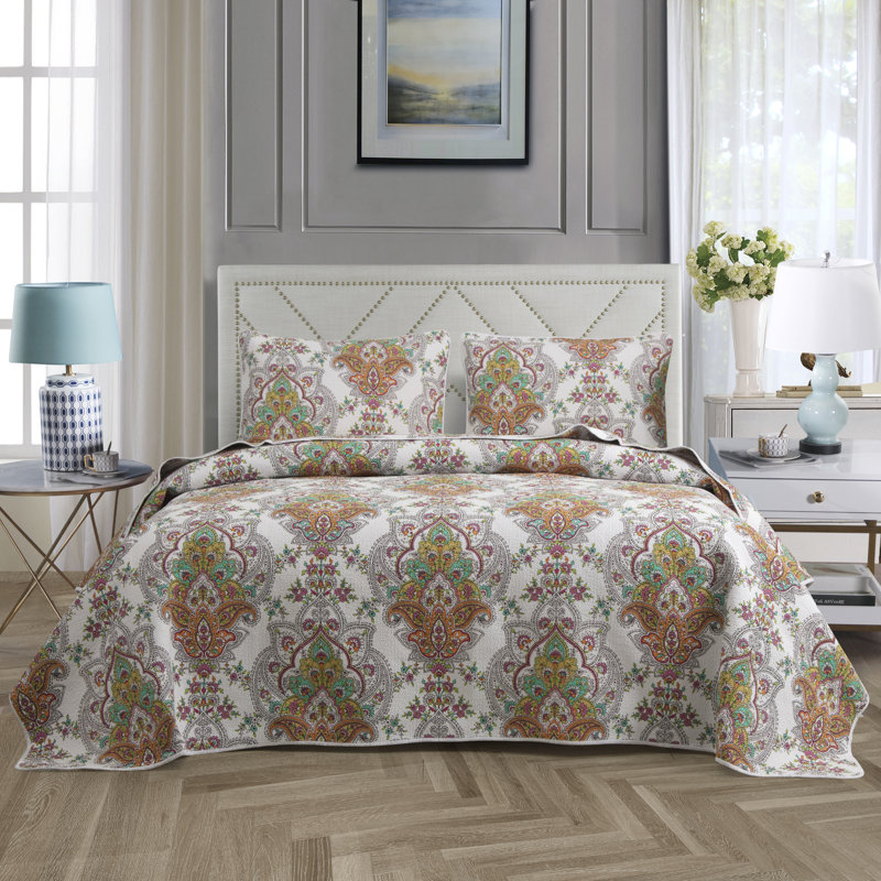 King Size Floral Cotton Quilt Set with Pillow Shams