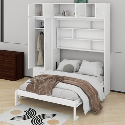 Grand lit escamotable escamotable grand format avec armoire supérieure, tablettes et garde-robe