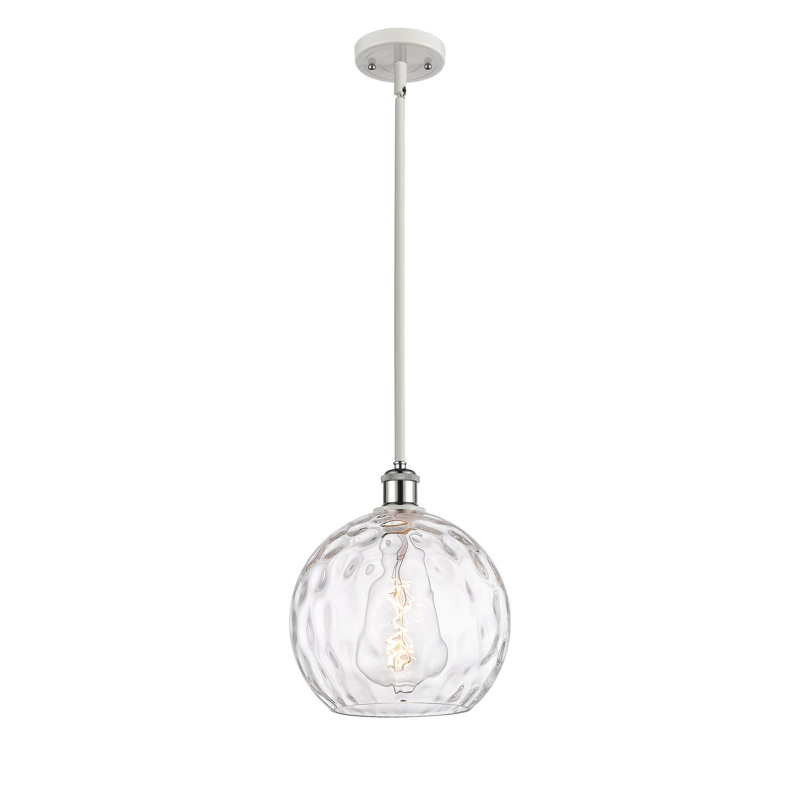 Cindi 1-Light Steel and Glass Single Pendant, 13" H x 10" W x 10" D, LED, White/Polished Chrome