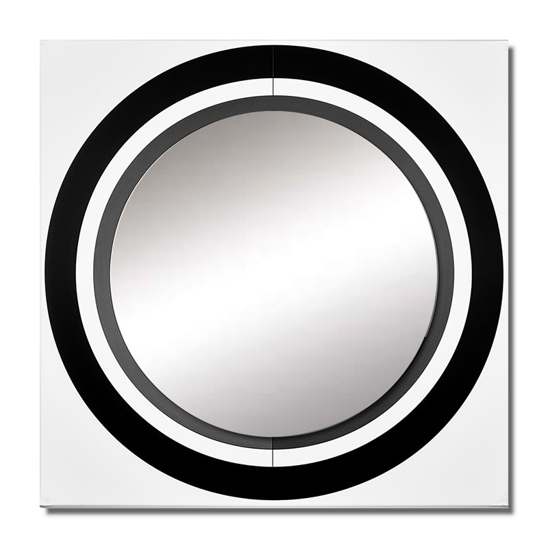 Décoration murale Bauhaus noir et blanc circulaire minimaliste II - miroir géométrique carré pour chambre à coucher