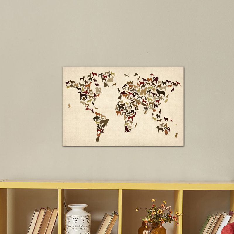 World Map Series: Dogs, impression sur toile tendue, H 12 po x l 18 po x P 1,5 po, Pas de tapis, Toile tendue