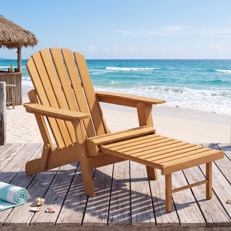 Chaise Adirondack surdimensionnée en bois massif avec repose-pieds rétractable, conception pliante et accoudoirs larges pour la terrasse et la cour arrière