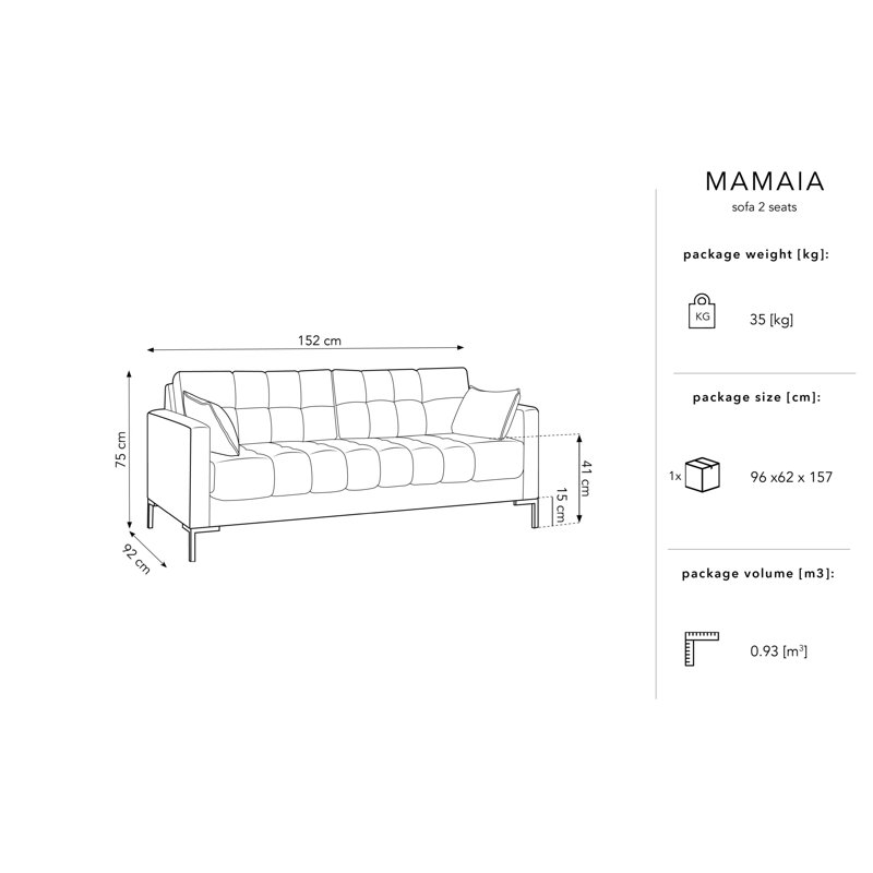 Francisca 2 Seater Sofa, Yellow, Black