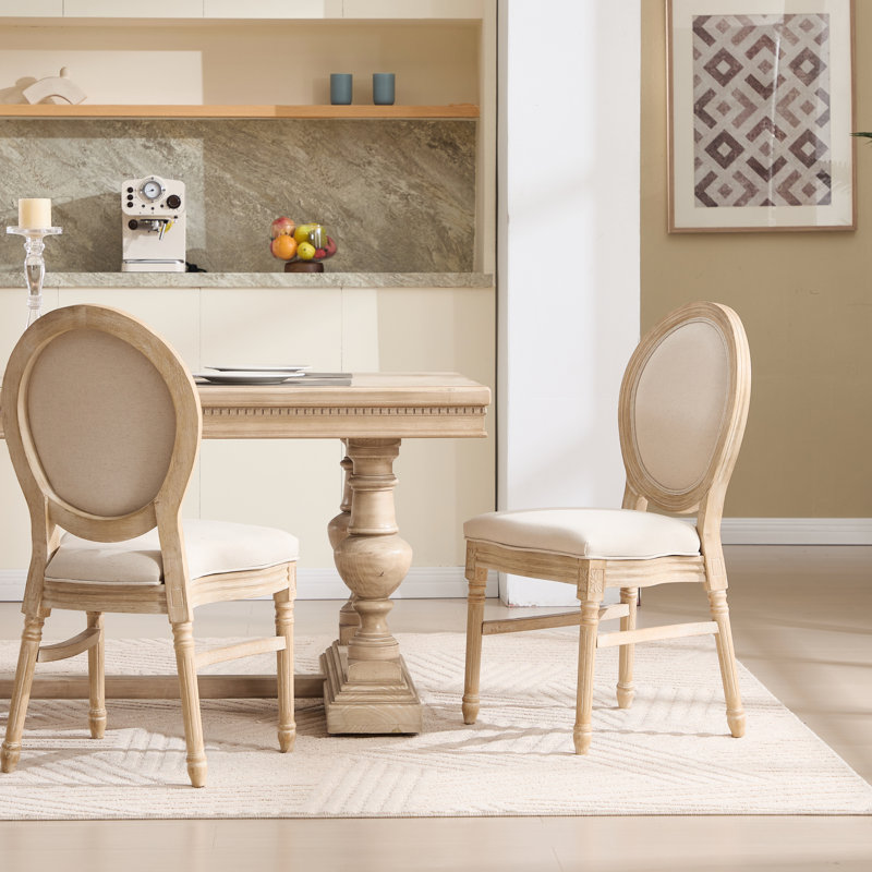 Of 2 Upholstered French Dining Chairs, Round Back, Comfortable High - Back Seating, Solid Wood Frame, Easy To Assemble, Disassemblable And Stackable, Beige With Rolling Rope Edge Sealing Wire Drawing