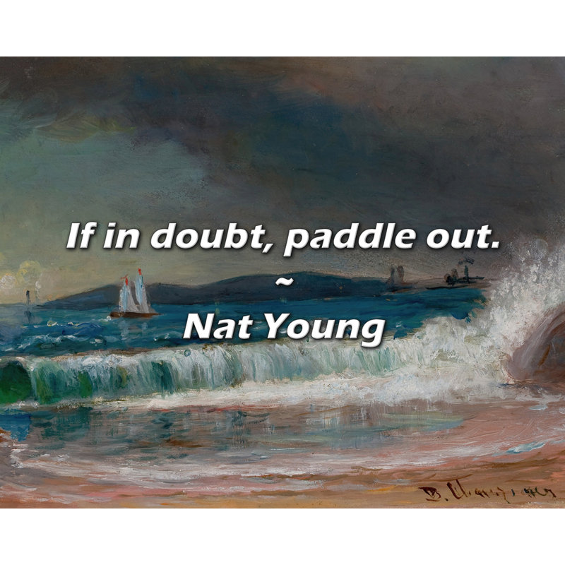 Citation artistique «En cas de doute, pagayez». Toile tendue par Nat Young, H 17 po x l 24 po