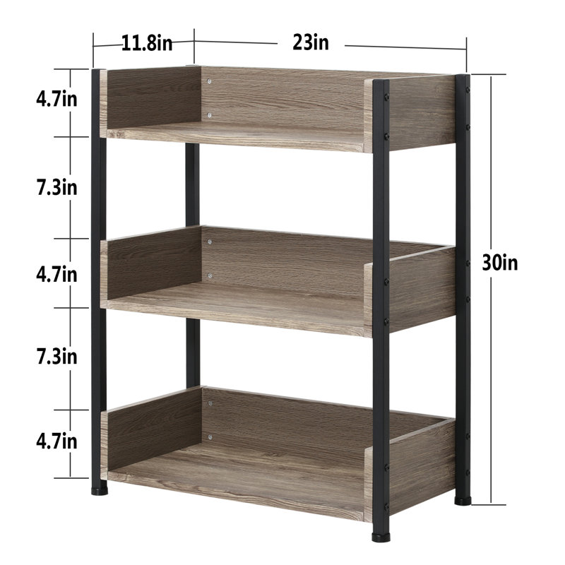 Chrystin 30“ H x 23” W Iron Etagere Bookcase 3 Shelf Open Shelf Storage Bookcase, Light Brown/Black