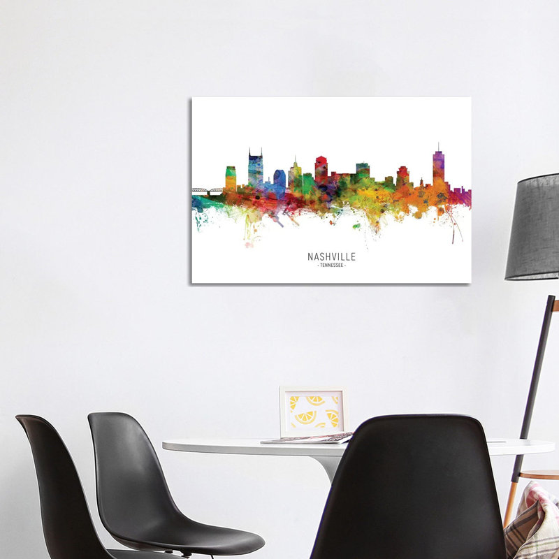 «Nashville Tennessee Skyline» par Michael Tompsett - peinture sur toile tendue, H 26 po x l 40 po x 1,5 po