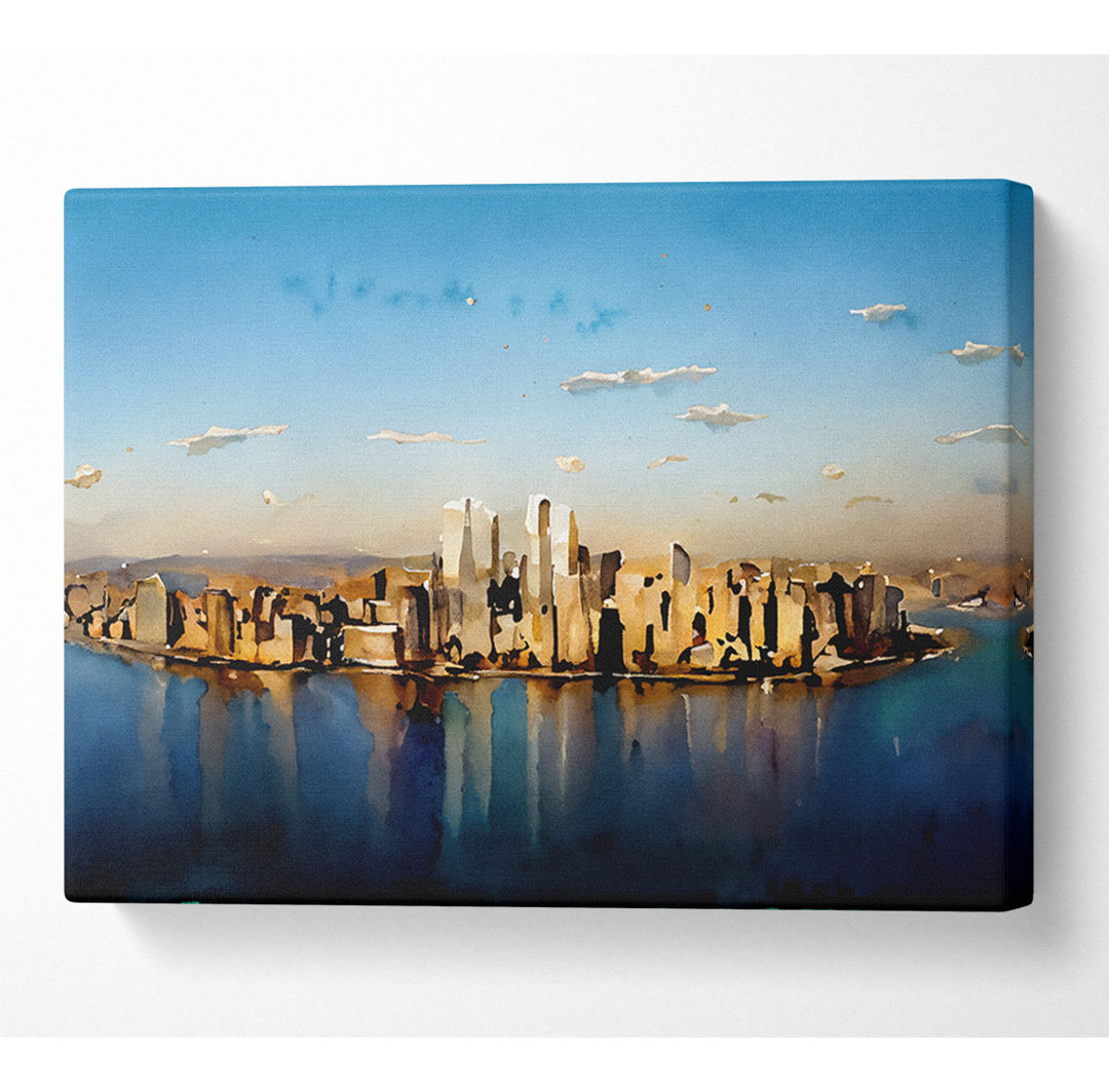 Ansicht von New York im goldenen Sonnenlicht Leinwand Aquarell