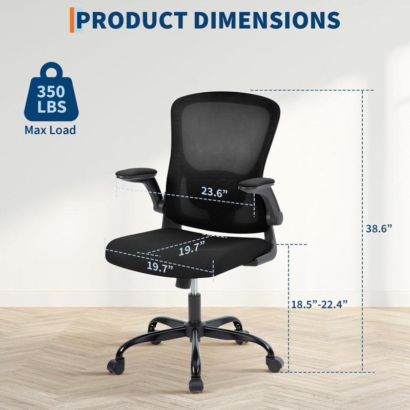 Mesh Desk Chair Reclining, Ergonomic Home Office Chair with Flip-Up Armrests, 360° Swivel Casters,Metal Base, for Conferences/Desk Work,Gaming