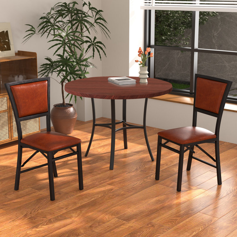 5-Piece Round Dining Table Set For 4, Mid Century Modern Small Kitchen Coffee Table And Folding Dining Chairs Set For Dining Room Kitchen Apartment
