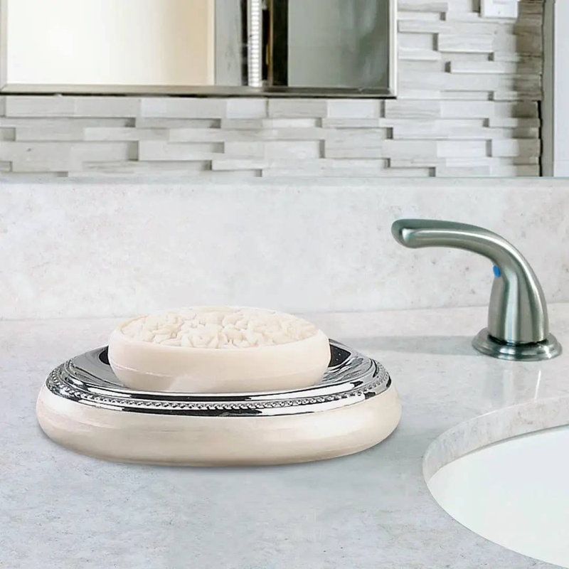 Oneita Soap Dish for Bathroom Counter,Shower & Kitchen | Enamel/Chrome Trim