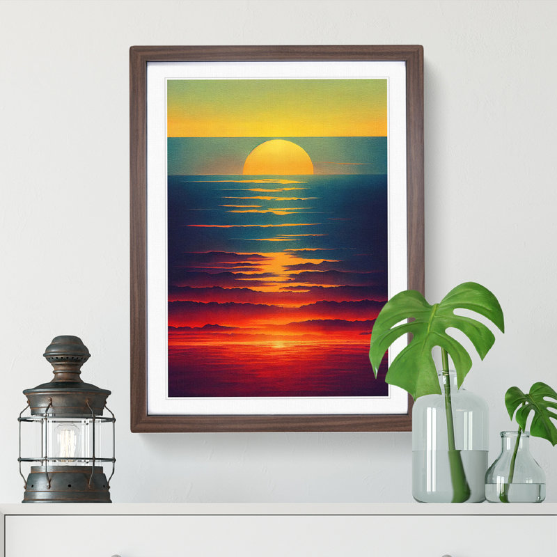 Sunset Watercolour Art No.6 - Print, Walnut Framed Paper, No Matte, 64cm H x 46cm W