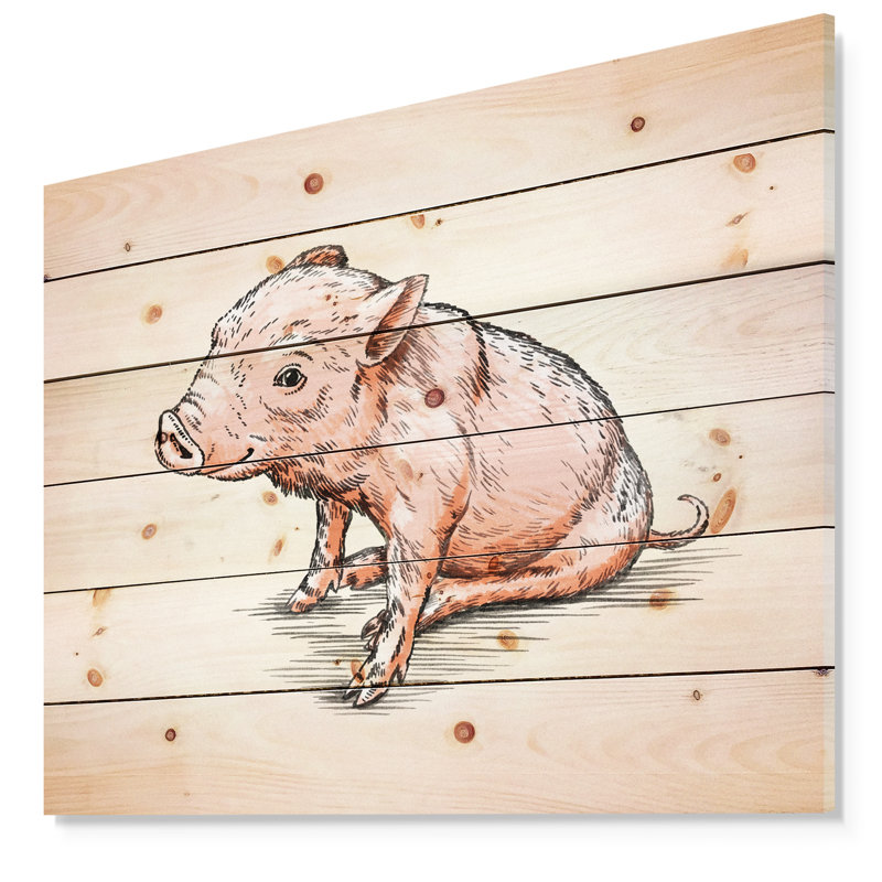 « sourire porc », impression, Bois, H 36 po x l 46 po x P 1,5 po