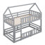 Lit superposé simple au-dessus de simple avec garde-corps de clôture et porte ludique - Structure robuste en bois massif gris pour enfants