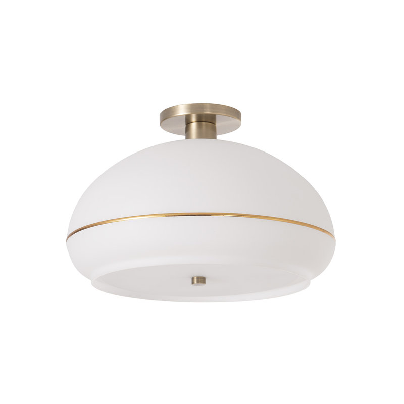 Plafonnier Morelli - Laiton vieilli, demi-dôme en lucite blanc, à intensité variable, ampoule incluse, Flush Mount