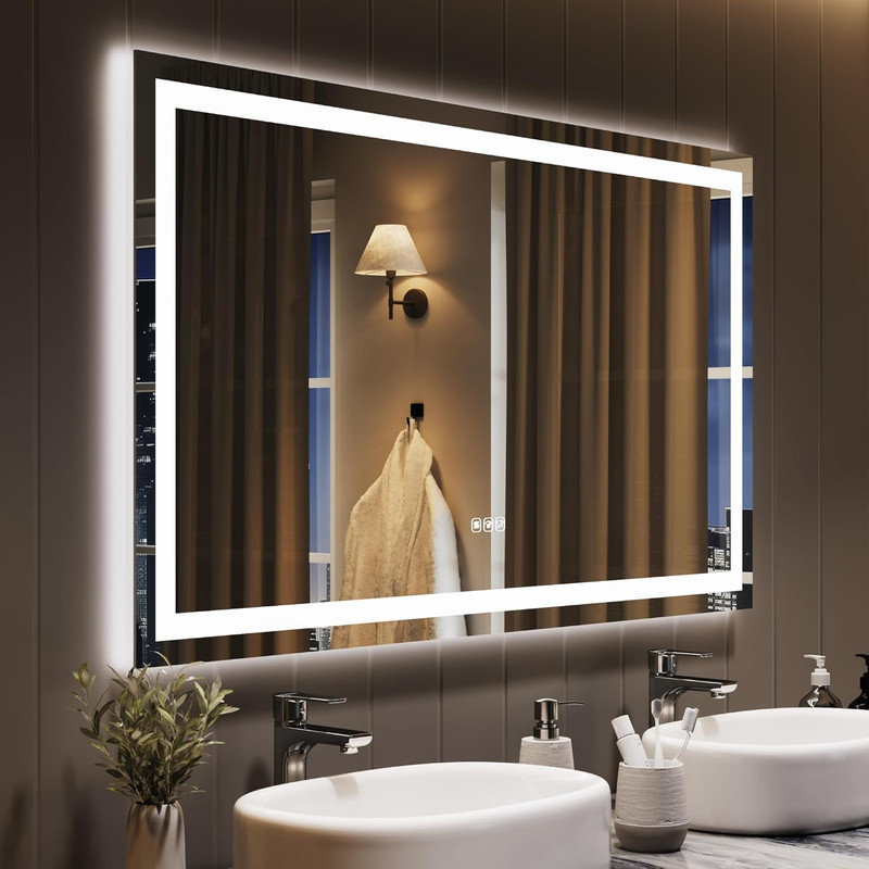 LED Bathroom Mirror with Lights, Dimmable Anti-Fog Smart Vanity Mirror with Memory Function, 28" x 50"