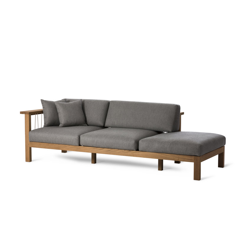 Maro Outdoor Teak Wood Chaise Lounge , Cushion Included, Charcoal Chine