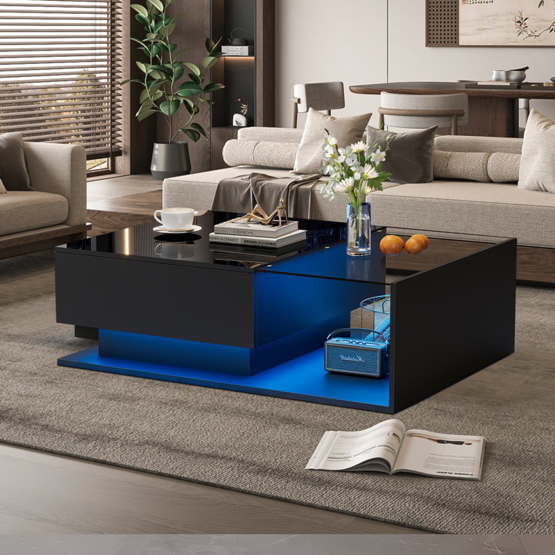 Solid Coffee Table with Storage, Black
