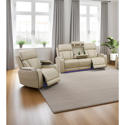 Electric 2-Piece Breathing Leather Living Room Recliner Set, Sofa&Chair by Ivy Bronx