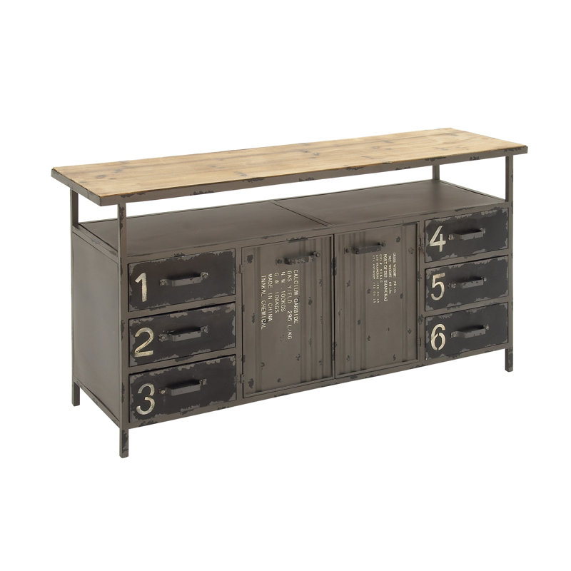 Gray Metal and Wood Industrial Sideboard with Numbered Drawers