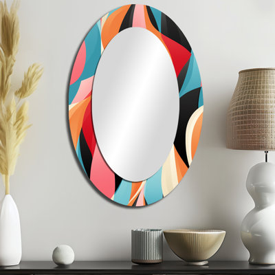 Bleu et orange rétro géométrique torsades illusions - grand miroir mural rétro, miroir décoratif rétro, art imprimé en métal
