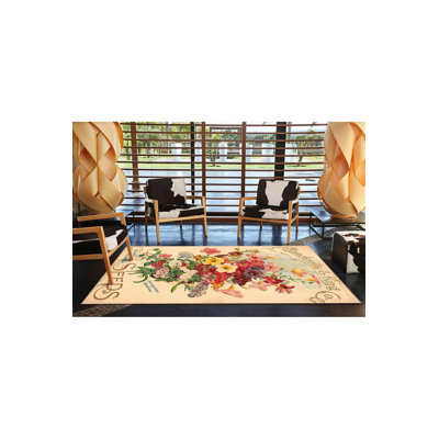 Tapis décoratif lavable moderne à motif de texte et bouquet de fleurs