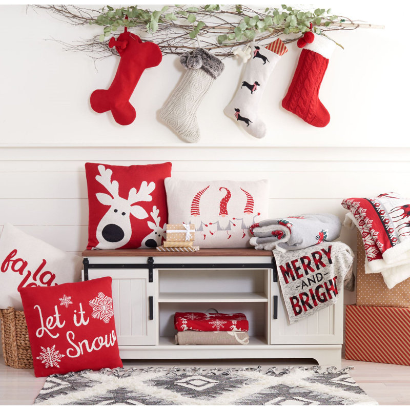 Merry and Bright Grey and Red Cotton Throw Blanket
