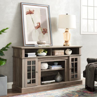 Entertainment Console For 65" Tvs, American Traditional Style, Gray Wash Color, 57.67"W*15.69"D*32", Adjustable Shelves And Smooth Surface Tv Stand With Wash, Large Storage Cabinets
