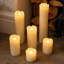 Set of 6 Cream Real Wax Pillar Candles - Warm White Flickering LED, Dripping Tear Effect, Batteries Included - Indoor Home, Wedding, Event Decor, Flame-Free Authentic Mood Lighting