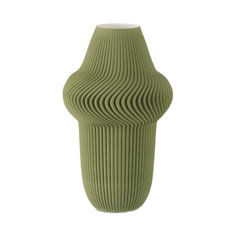 Green Plisse Large Vase, 10" H x 6.25'' W x 6.25'' D