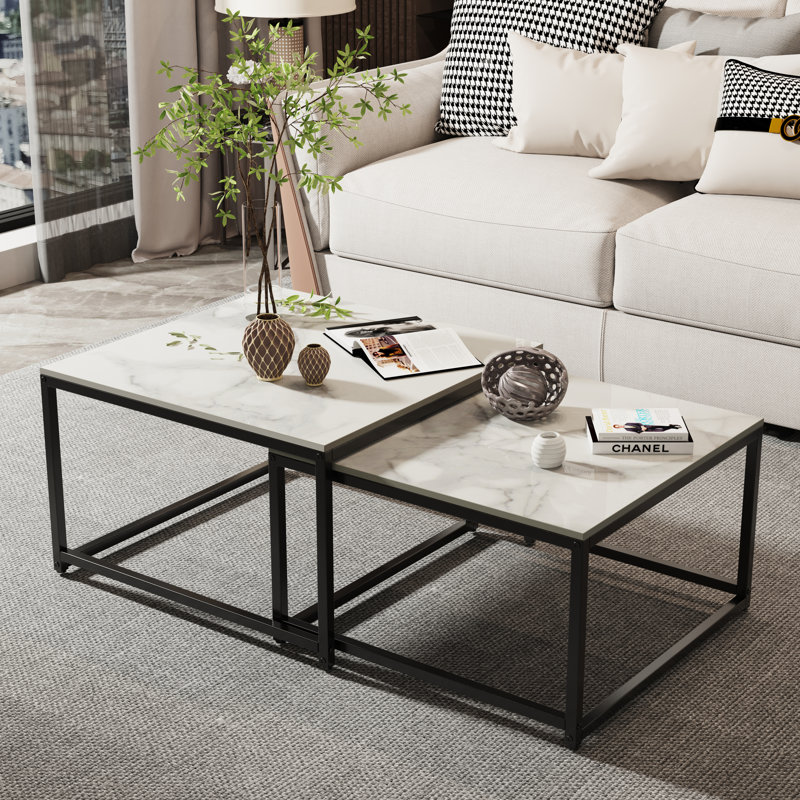 Stone Top Nesting Coffee Table, White