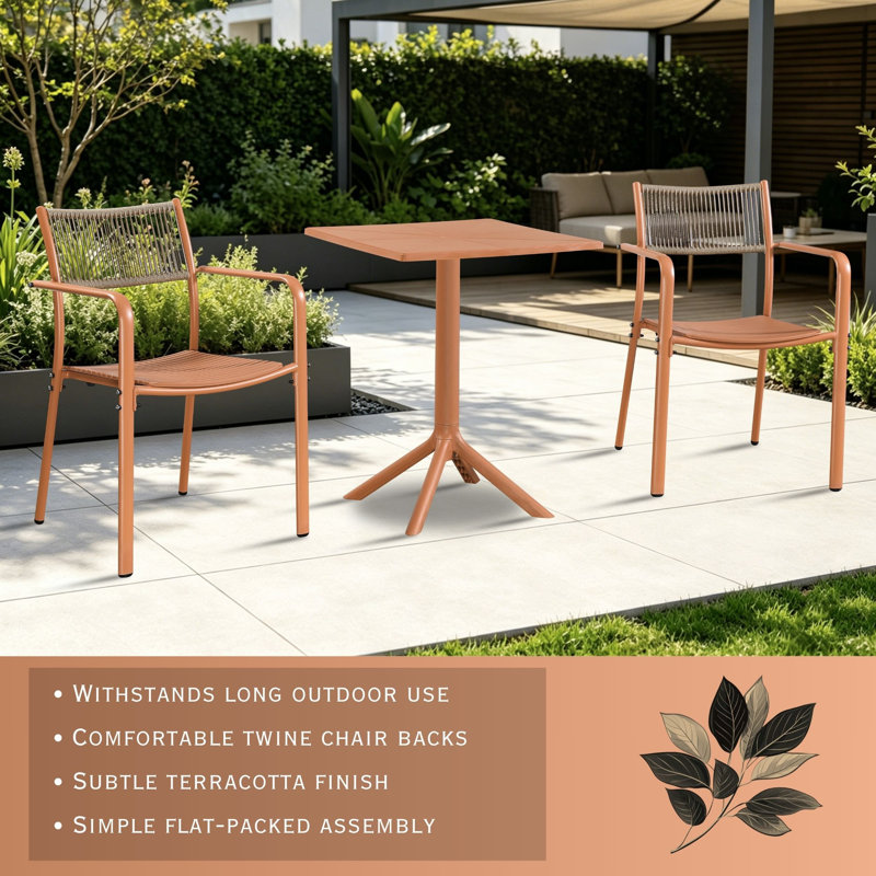 Rimini Patio Dining Set with Square Table & Two Chairs, Terracotta