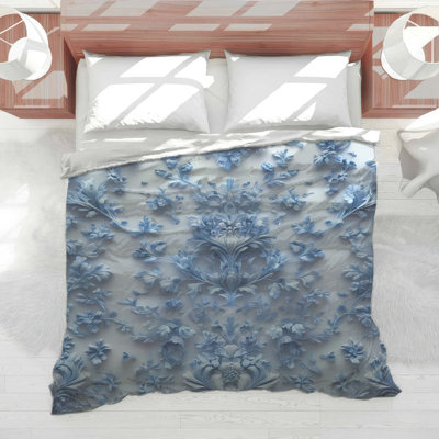 Blue Floral Embossed Comforter