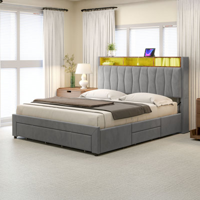 Chantise Upholstered Storage Bed with LED Lights and Built In USB Port