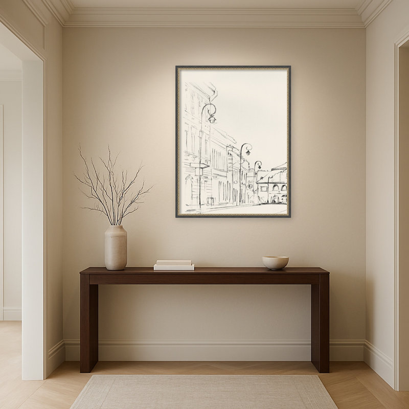 «Quiet Street with Vintage Lamps» par PI Studio, reproduction d'art sur toile encadrée, Matinée bronze noir