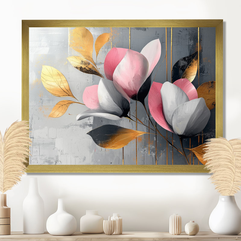 Medders - Floral Large Wall Art, Cadre simple, H 12 po x l 20 po, Doré