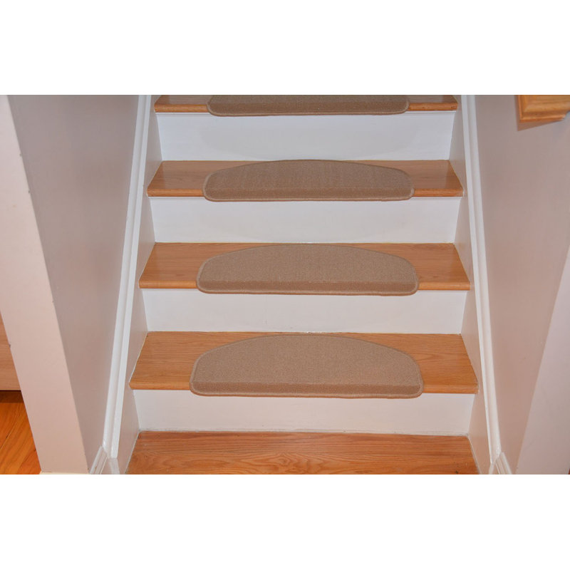 Tapis d'escalier bullnose avec bandes adhésives, Gris / Beige, Semi-Circle 10" x 2'1"