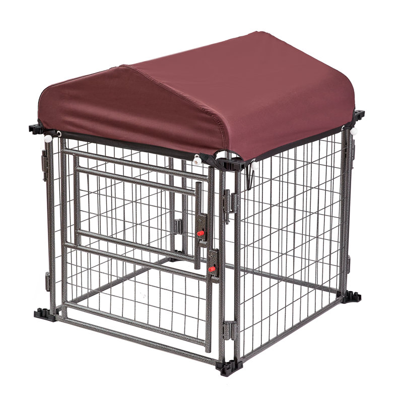Small Black Metal Expandable Dog Kennel with Maroon Cover