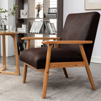 Chaise avec accoudoirs Mid-Century moderne assemblée - brun foncé, 25,89 po de largeur, sans tracas - assemblage large de revêtement en microfibre de style brun