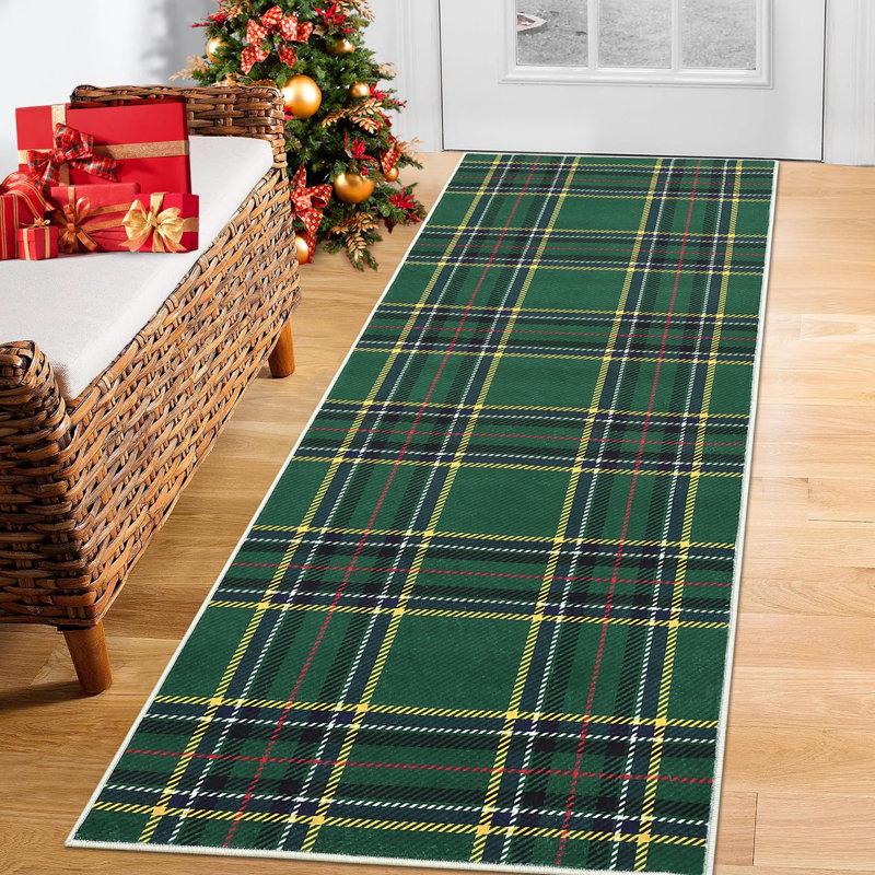 Tapis de Noël à carreaux Buffalo, rouge et vert, à poils courts et antidérapant, Vert, 5 x 7 pi