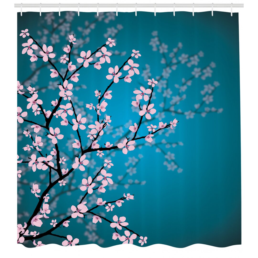 Duschvorhang, Sakura Bloom Muster, japanisch, Petrol Blau Hellrosa