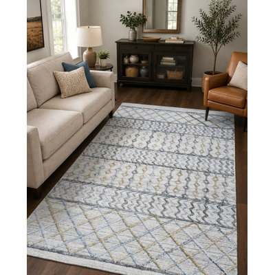 Tapis d'intérieur rectangulaire en polypropylène gris tissé à la main Kilim