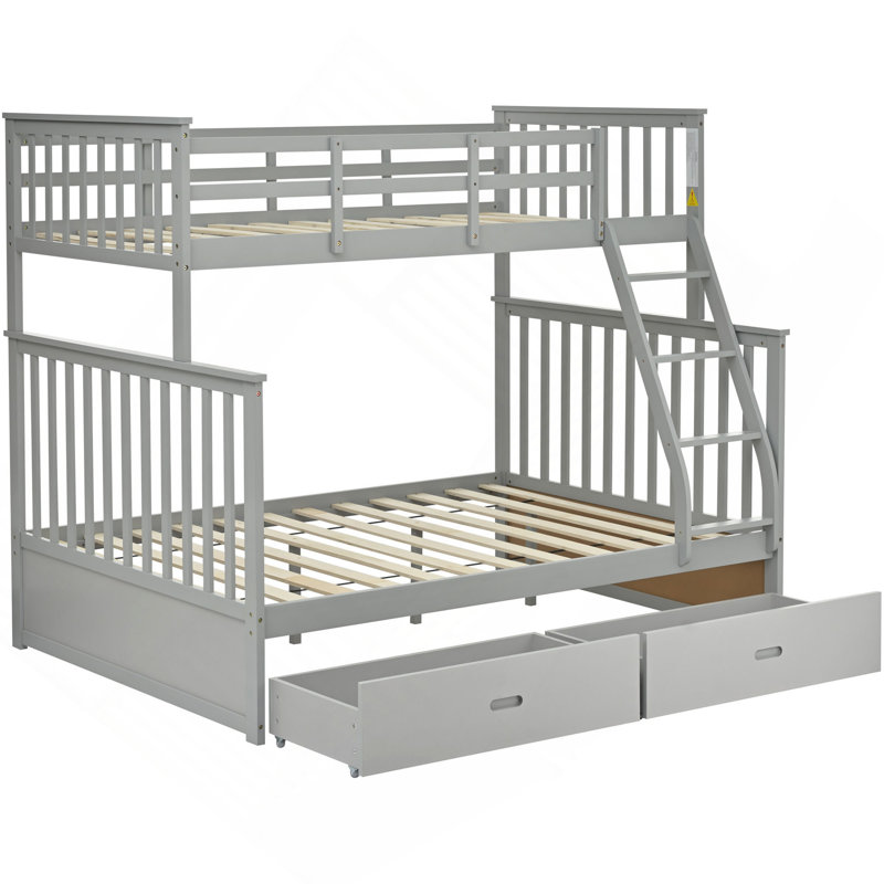 Lit superposé avec tiroirs de rangement, lit superposé en bois avec échelle et garde-corps, Gris