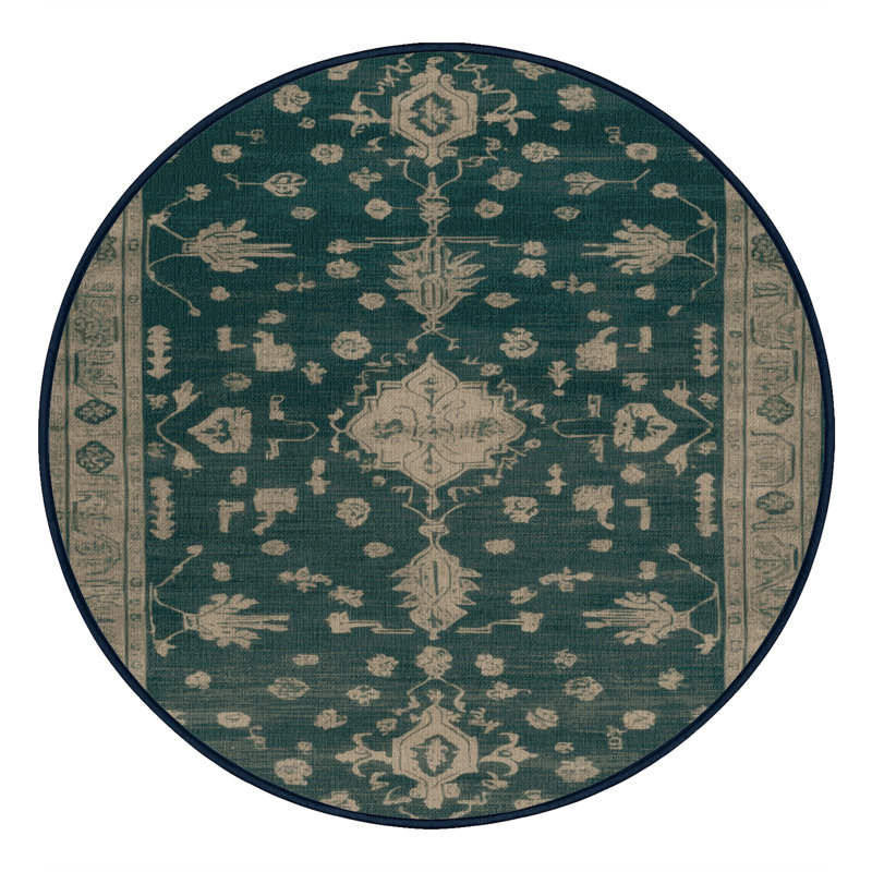 Machine Washable Overdyed Blue Area Rug, Round 3'