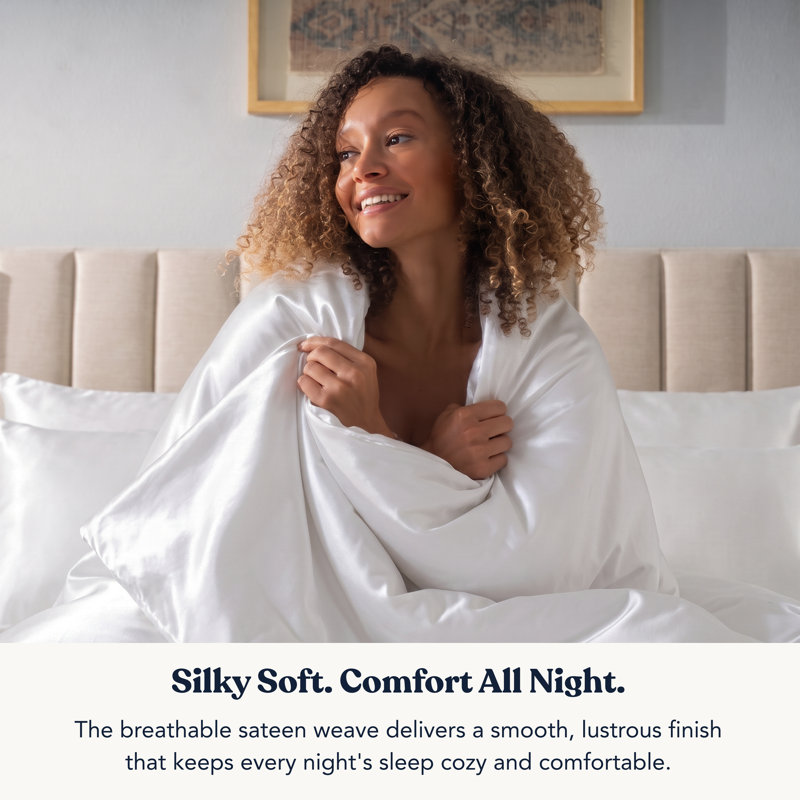 Delara GOTS Certified 100% Organic Cotton Sateen Duvet Cover Set, 400TC, Long Staple, Soft & Breathable, White