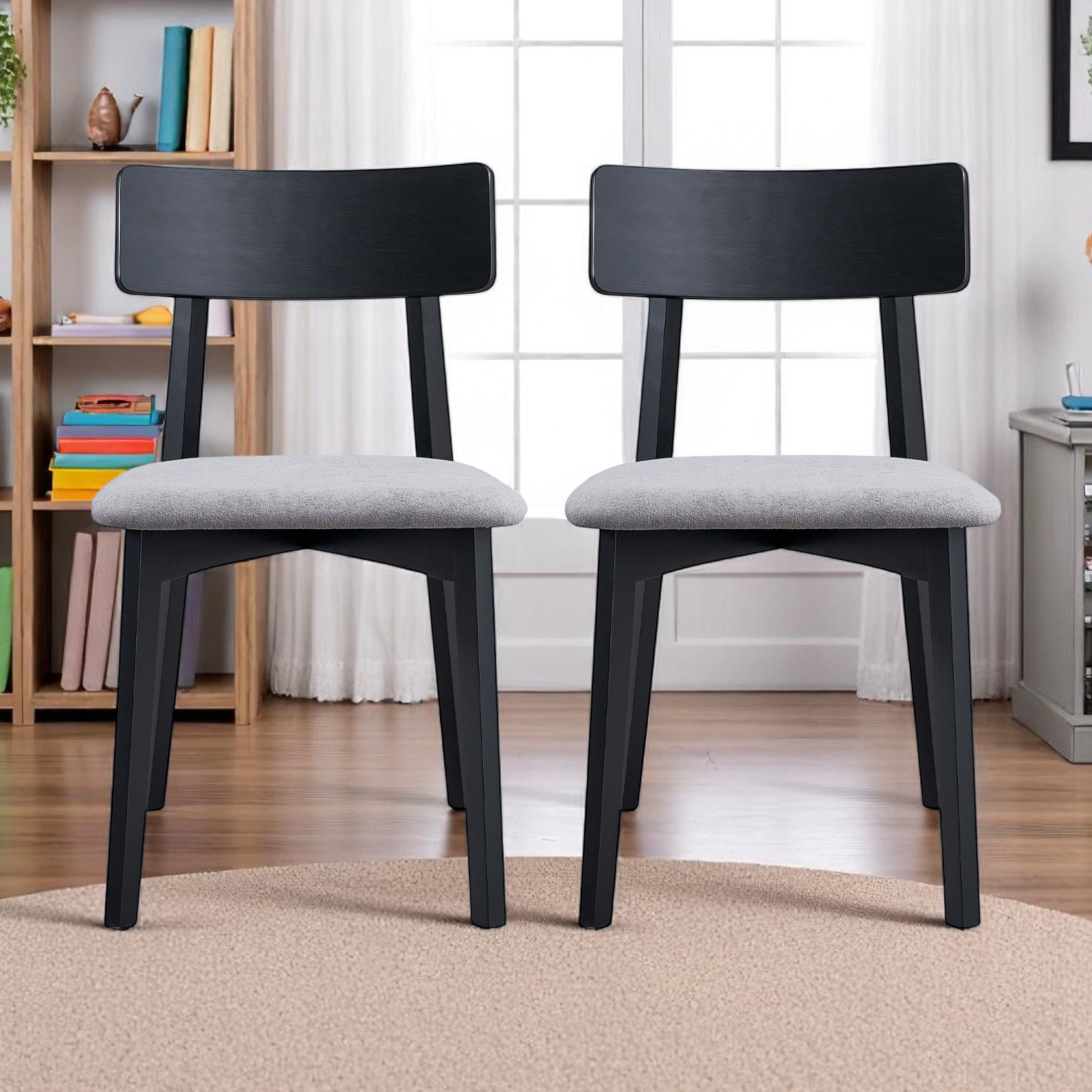 George Oliver Wisp Gray Linen & Black Finish Side Chair (Set-2) | Wayfair