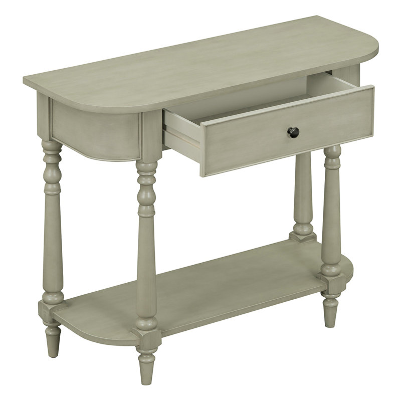 Narrow Console Table with Curved Corner, Retro Entryway Table with Top Drawer and Open Shelf, Sofa Table Console Tables for Entryway, Hallway and Living Room